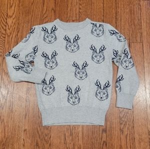 Cat & Jack Reindeer Holiday Pullover Crewneck Cotton Sweater Sz S 6/7